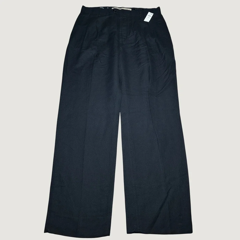 NEW Banana Republic Relaxed Wide Leg Pant 34x32 Pleated Linen Cotton Herringbone